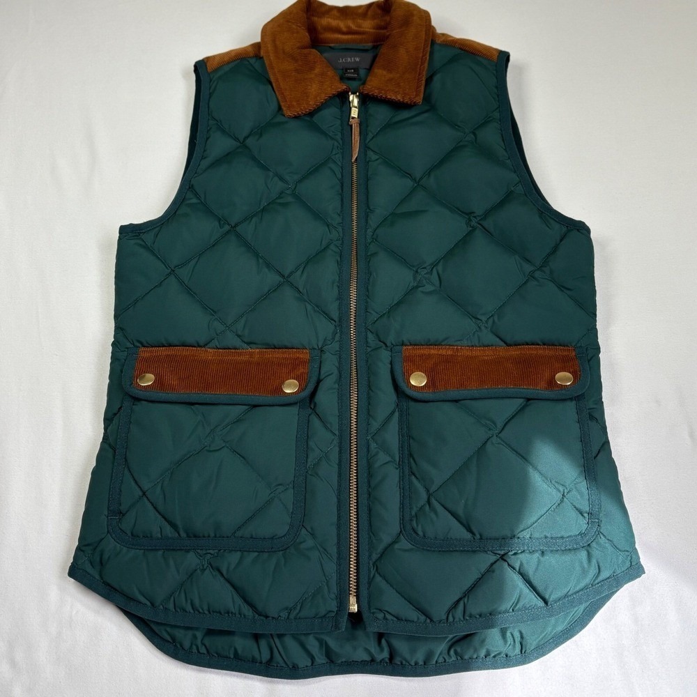 J.Crew Quilted Down Puffer Vest Womens XXS Green Brown Heritage Preppy - Picture 16 of 16